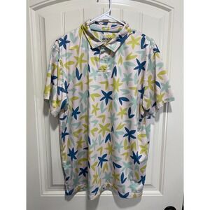 Amble Men's Size Large Floral Print Tropical Golf Performance Casual Polo Shirt